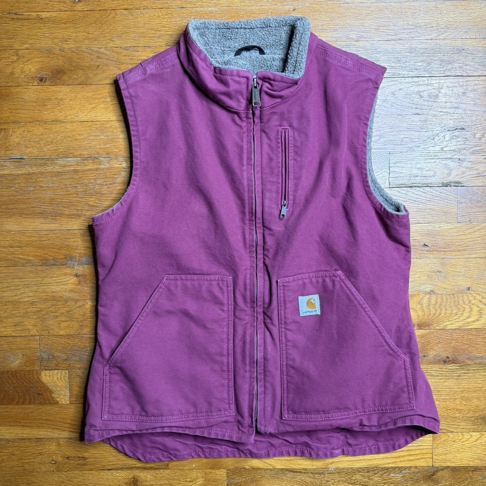 Carhartt Vest Womens Med Pink Sherpa Lined Duck Canvas Workwear WV001 RBY‎